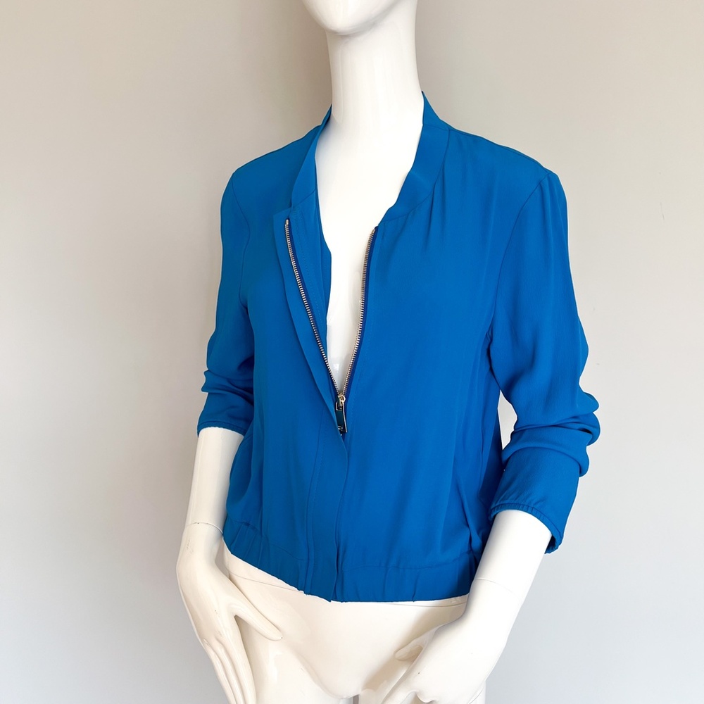 $280 NWT Mariella Rosati Made In Italy Blue Zip Up Top Blouse Long Sleeve 40IT